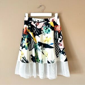STYLE MAFIA | Comic Print Mesh Hem A-line Midi Skirt Sz M